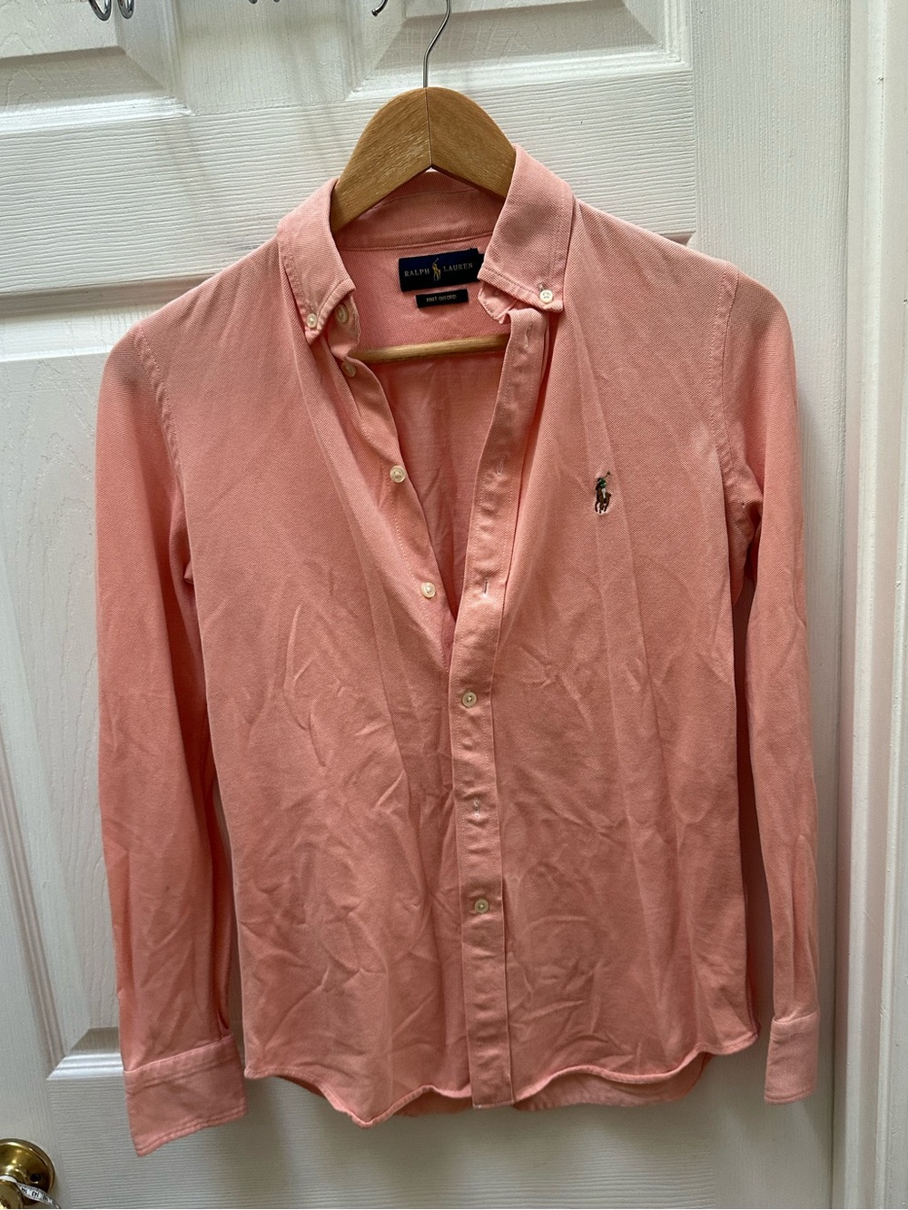 Ralph Lauren Slim Fit Pink orange stretch Button-Down Shirt top m medium
